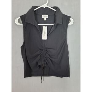 The Drop Women's Flora Cropped Fitted Collared Ruched Front TopSize XL